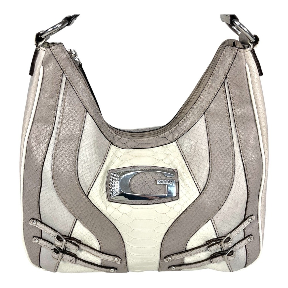 Guess Y2K Gray Faux Snakeskin Shoulder Bag Hobo Big G Logo Purse
